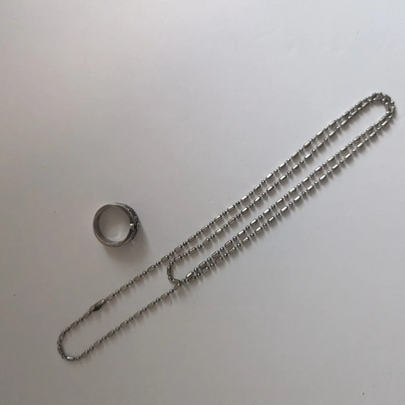 3pc Jewelry Set (Beaded Chain Necklace, "LOVE" Bracelet'  Rhinestone Ring) - Picture 5 of 7